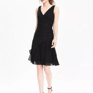 Banana Republic Black Pleated V-Neck Dress